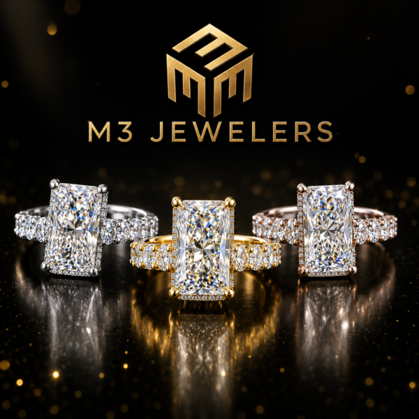 Radiant Cut VVS Moissanite Iced Engagement Ring 925 Silver | M3 Jewelers