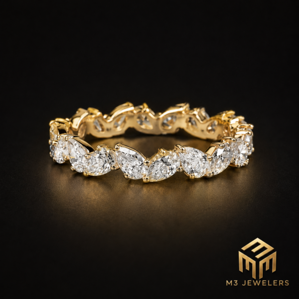 Pear Cut VVS Moissanite Alternating Eternity Band Ring 925 Silver | M3 Jewelers