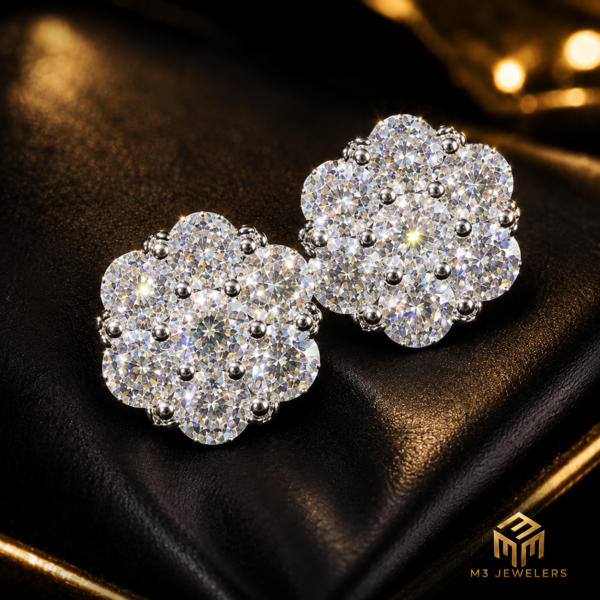 10mm Flower Cluster VVS Moissanite Stud Earrings 925 Silver | M3 Jewelers