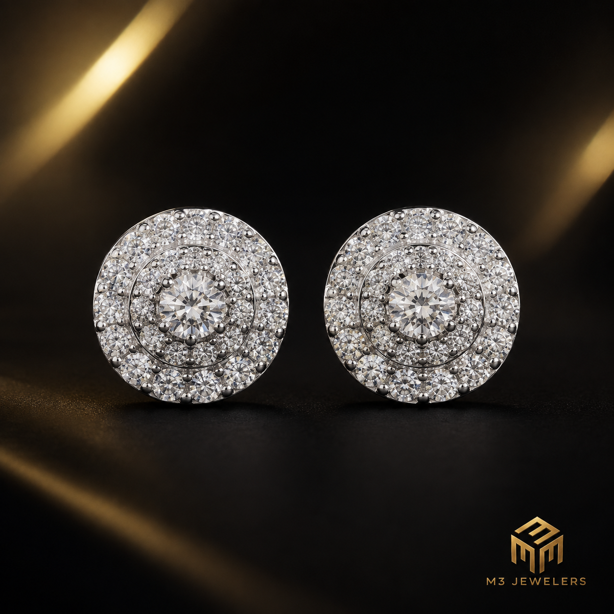 Round Cluster Halo VVS Moissanite Screw Back Stud Earrings 925 Silver | M3 Jewelers