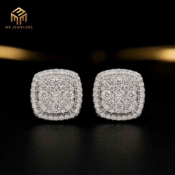 Square Cushion Cluster VVS Moissanite Screw Back Stud Earrings 925 Silver | M3 Jewelers