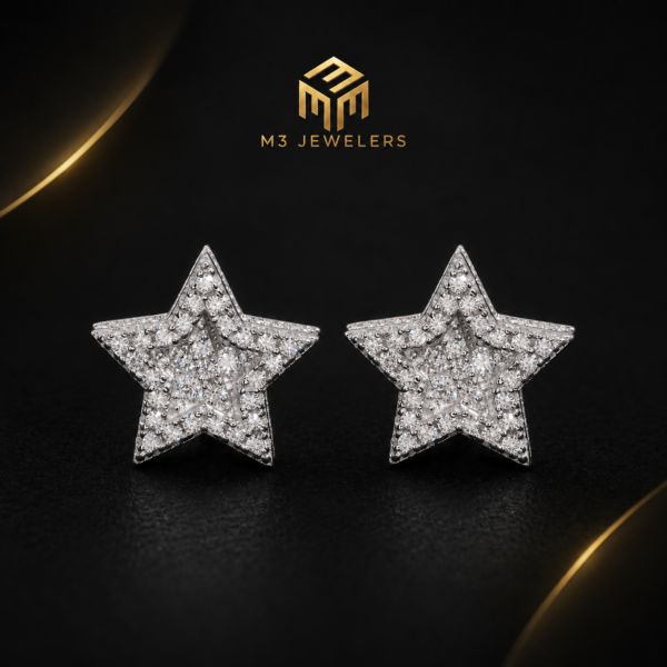 10mm Star Iced VVS Moissanite Screw Back Stud Earrings 925 Silver | M3 Jewelers