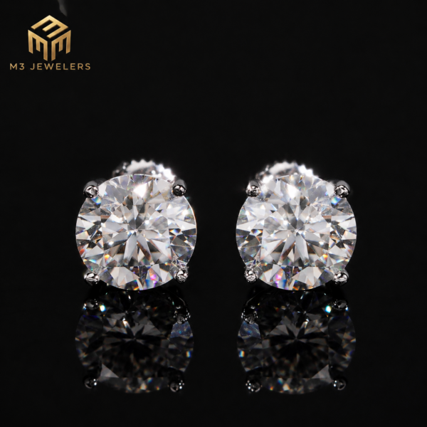 7.5mm Round Solitaire VVS Moissanite Screw Back Stud Earrings 925 Silver | M3 Jewelers
