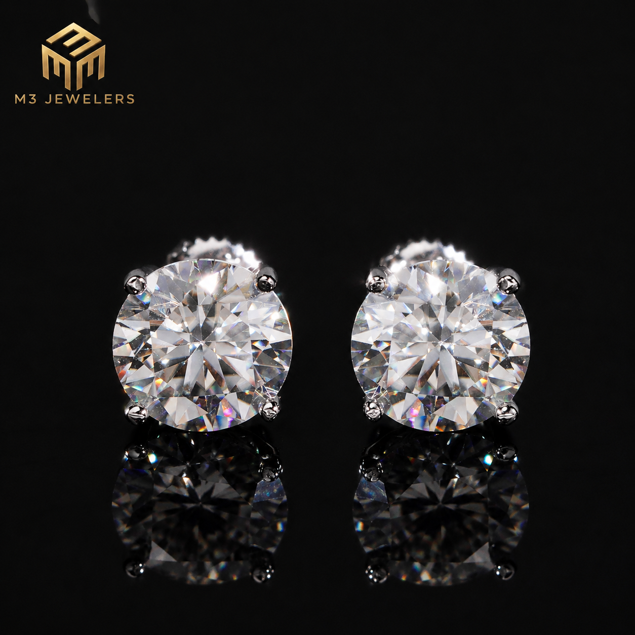 7.5mm Round Solitaire VVS Moissanite Screw Back Stud Earrings 925 Silver | M3 Jewelers