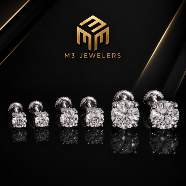 Classic Round Solitaire VVS Moissanite Screw Back Stud Earrings 925 Silver | M3 Jewelers