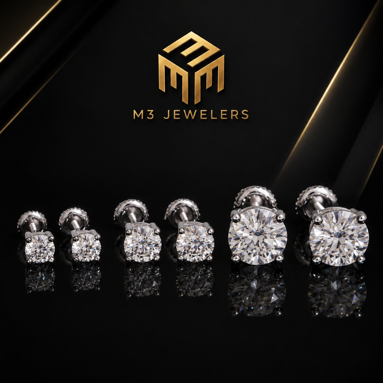 Classic Round Solitaire VVS Moissanite Screw Back Stud Earrings 925 Silver | M3 Jewelers