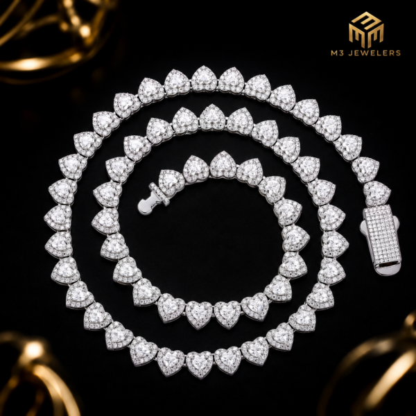 Clustered Heart Cut VVS Moissanite Tennis Chain 925 Silver | M3 Jewelers