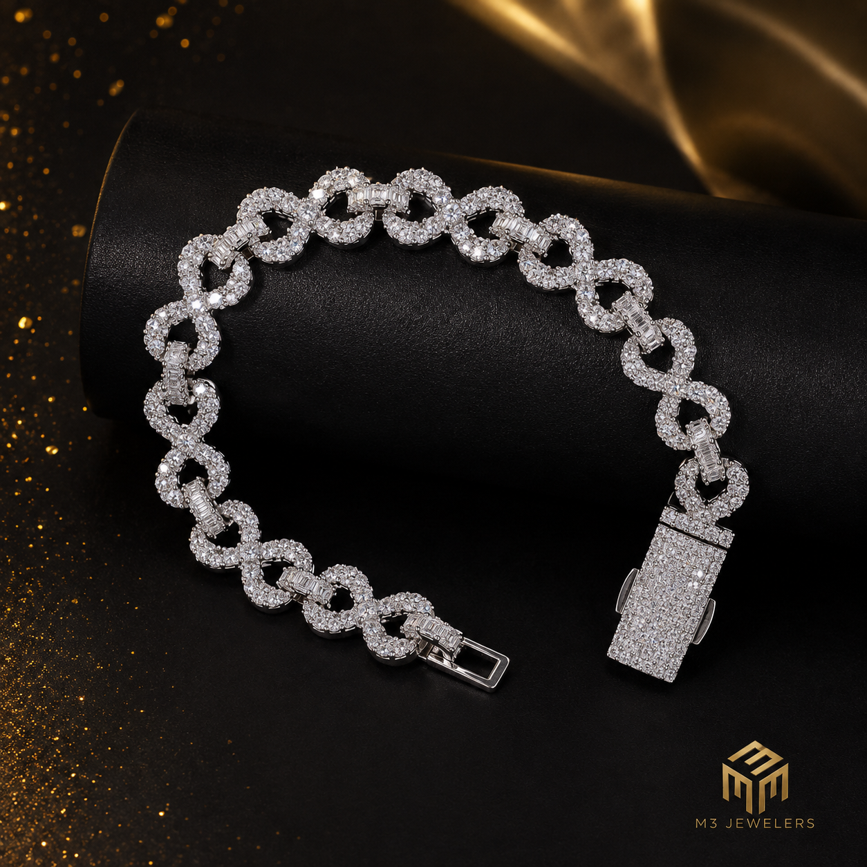 Iced Out VVS Moissanite Infinity Cuban Link Bracelet 925 Silver | M3 Jewelers